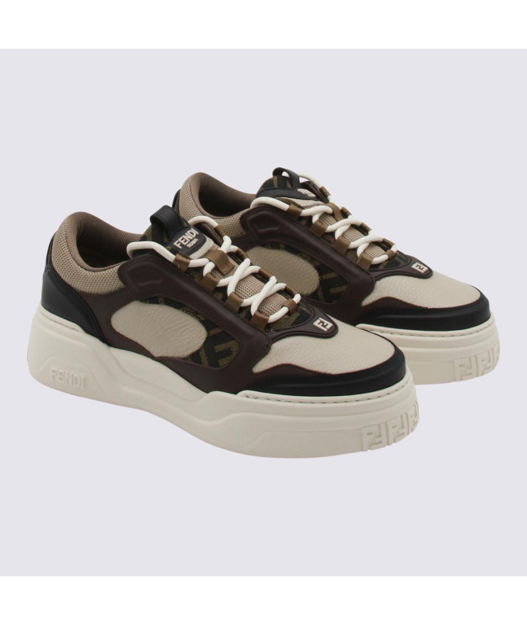 FENDI Коричневые кожаные низкие кроссовки / кеды, фото 2