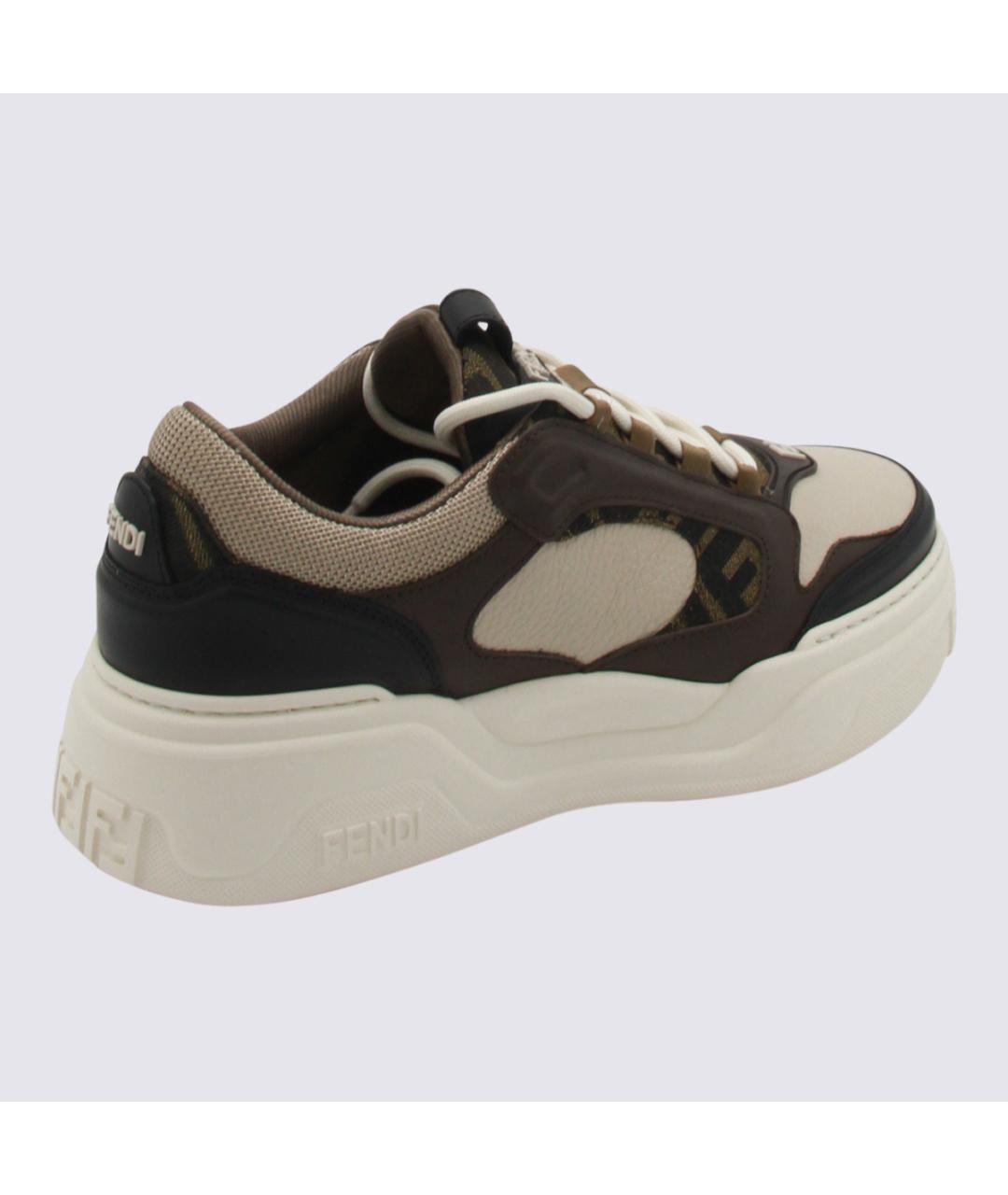 FENDI Коричневые кожаные низкие кроссовки / кеды, фото 3