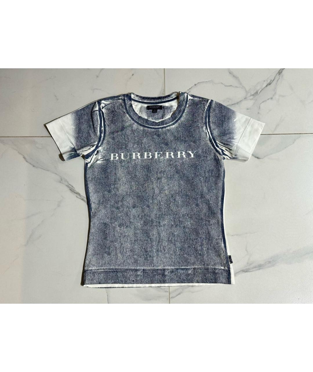 BURBERRY Темно-синяя хлопковая футболка, фото 6