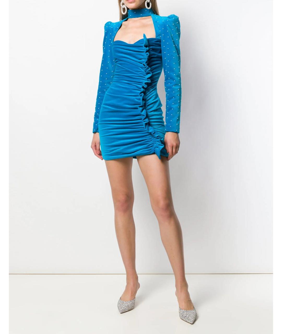 GIUSEPPE DI MORABITO Голубое бархатное вечернее платье, фото 2