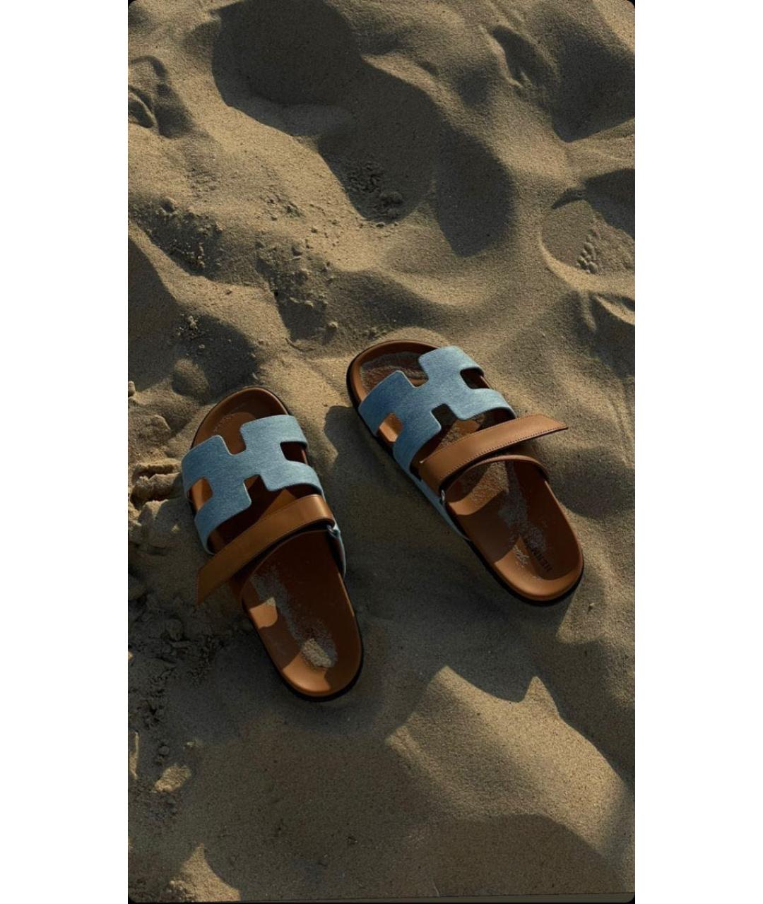 HERMES Коричневые кожаные шлепанцы, фото 5
