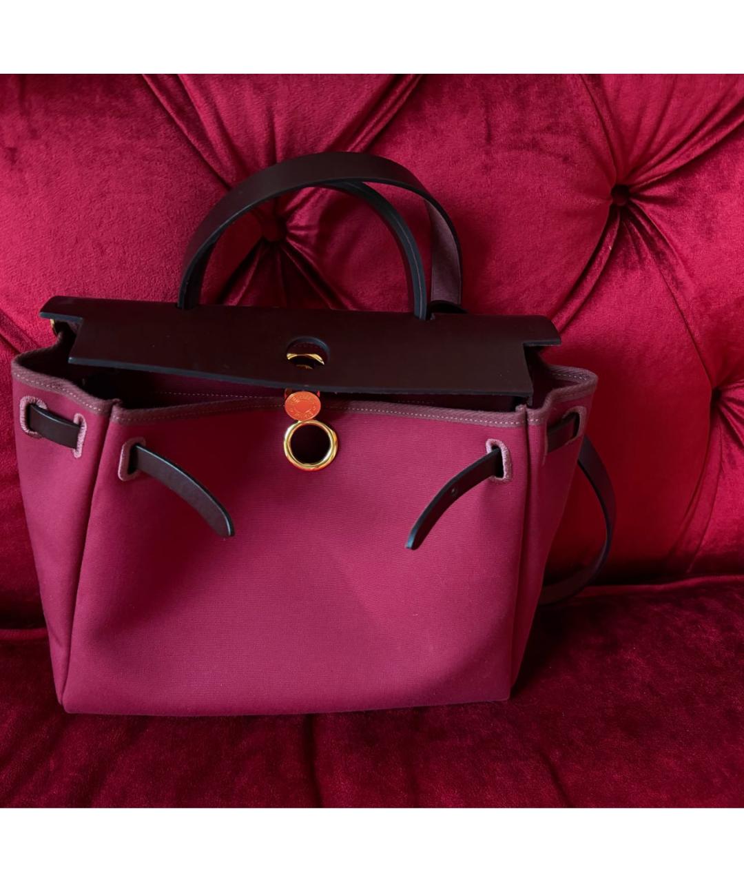 HERMES Бордовая хлопковая сумка через плечо, фото 7
