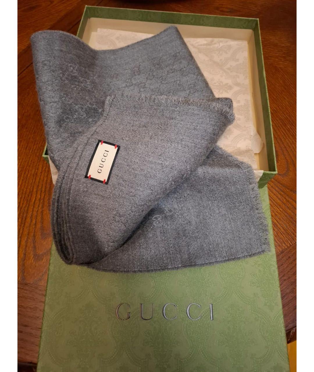 GUCCI Серый кашемировый шарф, фото 6