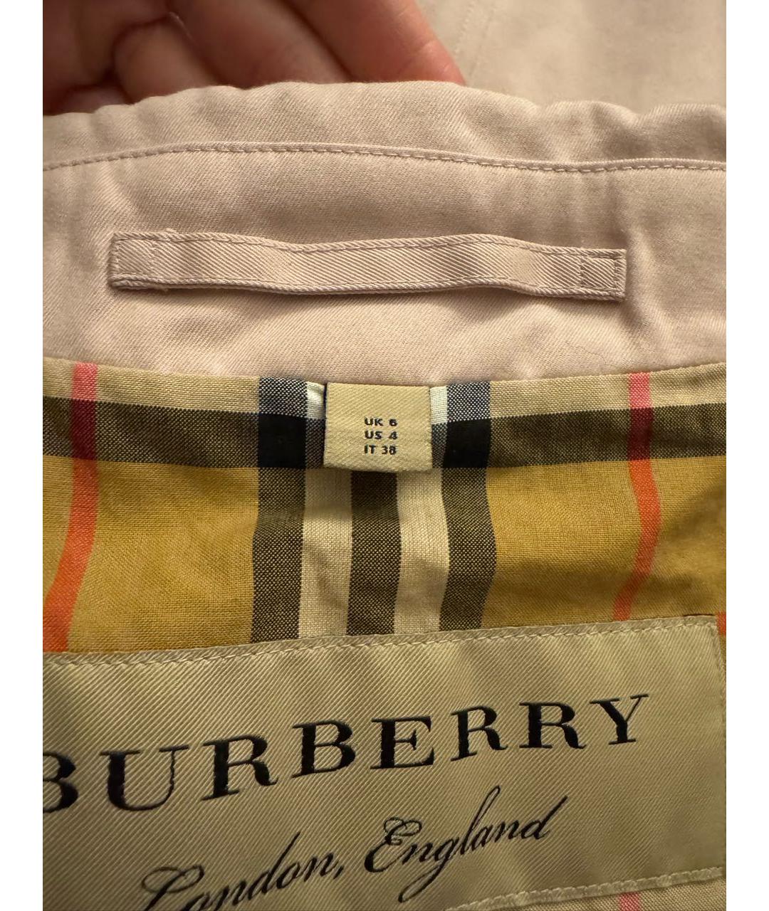 BURBERRY Розовый хлопковый тренч/плащ, фото 5