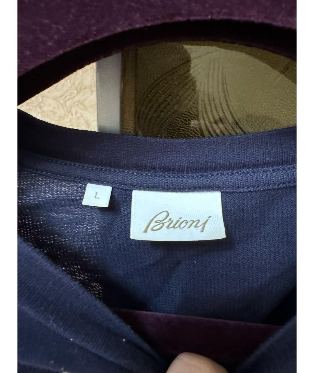 BRIONI Темно-синее хлопковое поло с коротким рукавом, фото 2