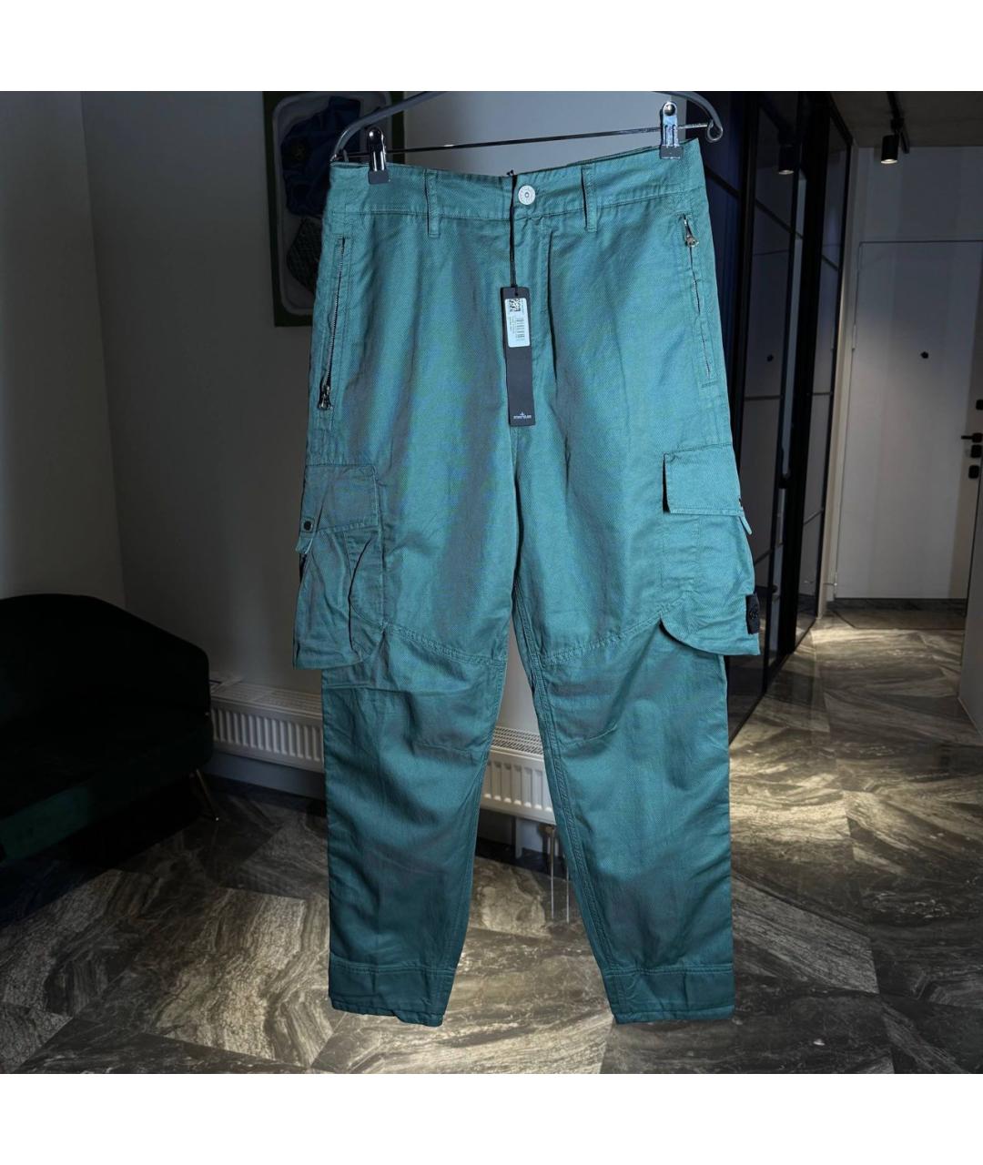 STONE ISLAND Бирюзовые хлопковые повседневные брюки, фото 5