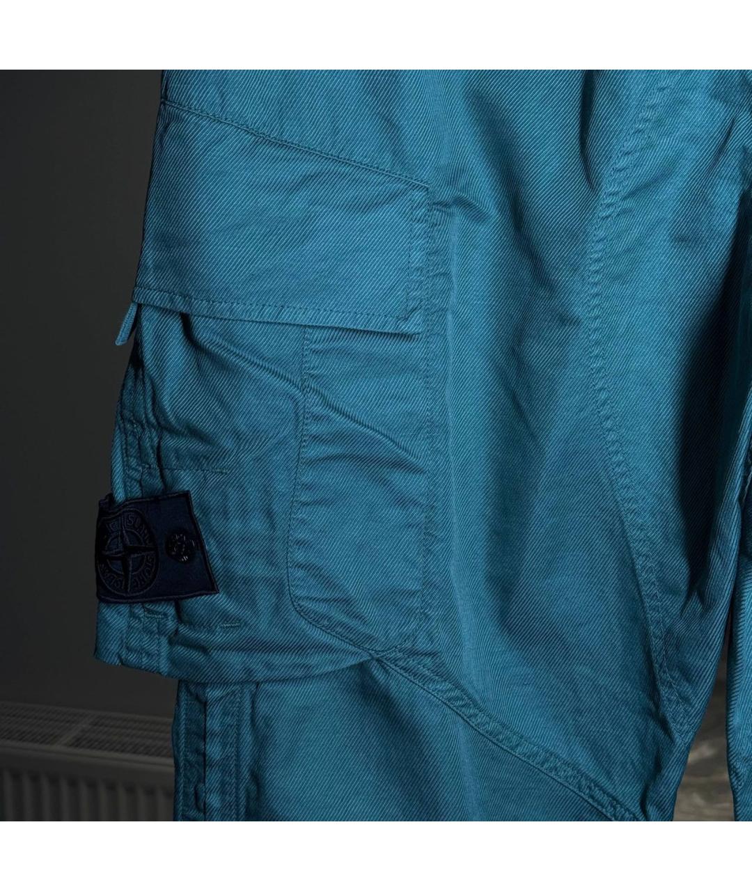 STONE ISLAND Бирюзовые хлопковые повседневные брюки, фото 4