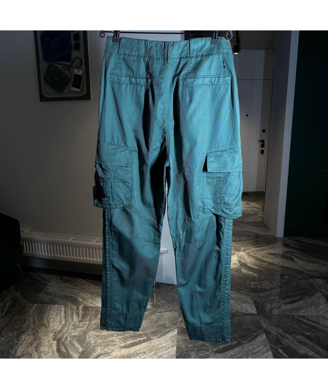 STONE ISLAND Бирюзовые хлопковые повседневные брюки, фото 2