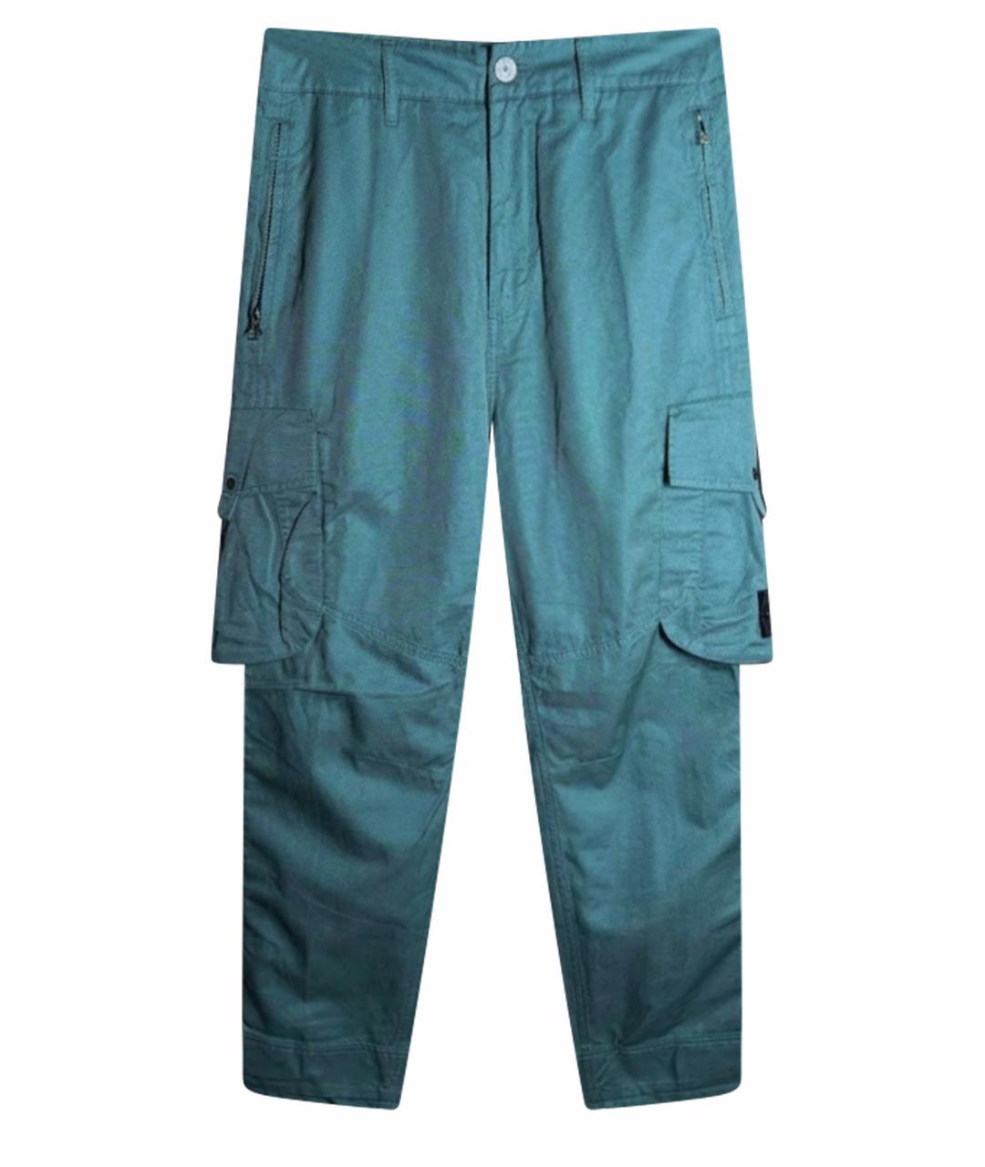 STONE ISLAND Бирюзовые хлопковые повседневные брюки, фото 1
