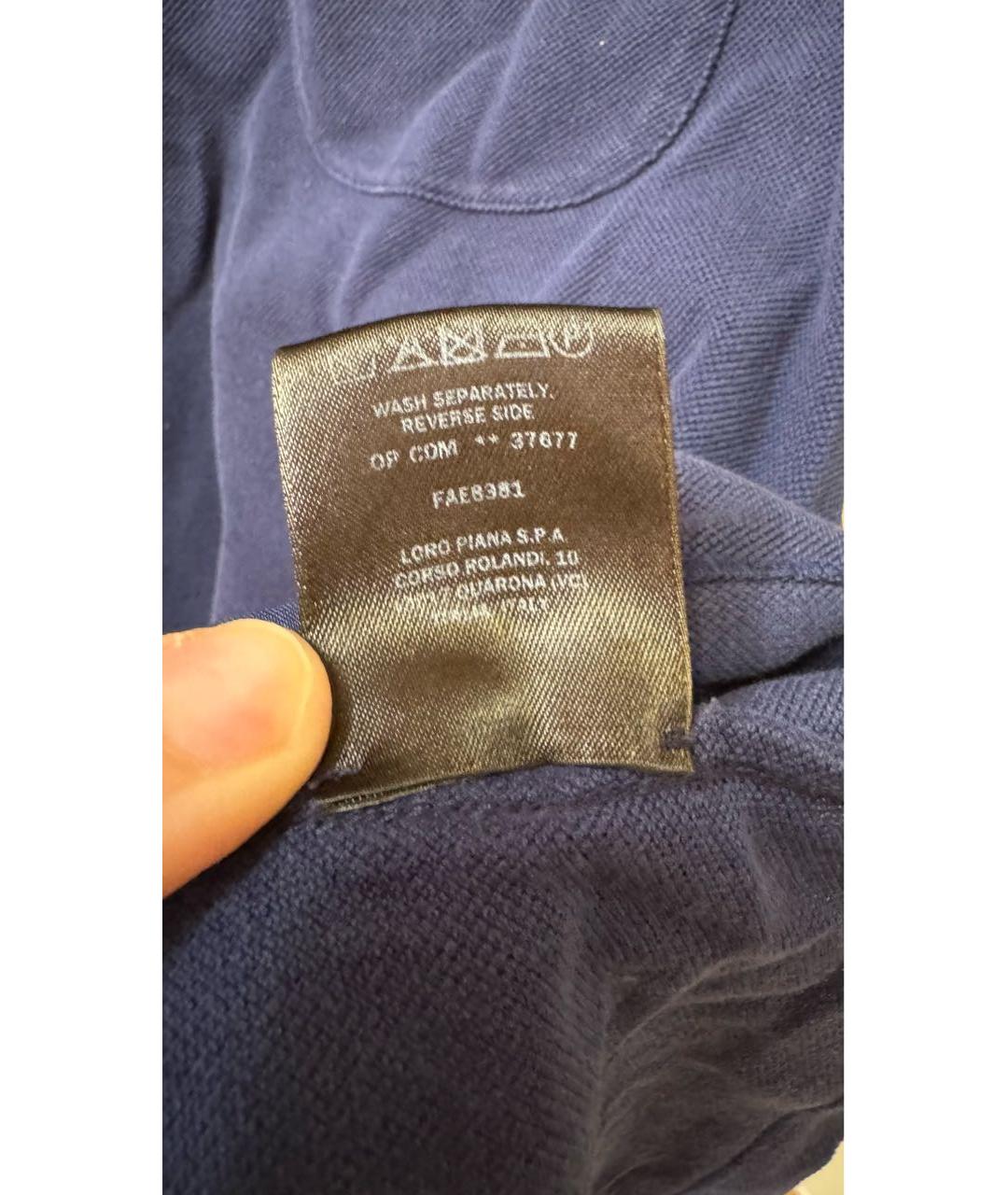 LORO PIANA Синее хлопковое поло с коротким рукавом, фото 5