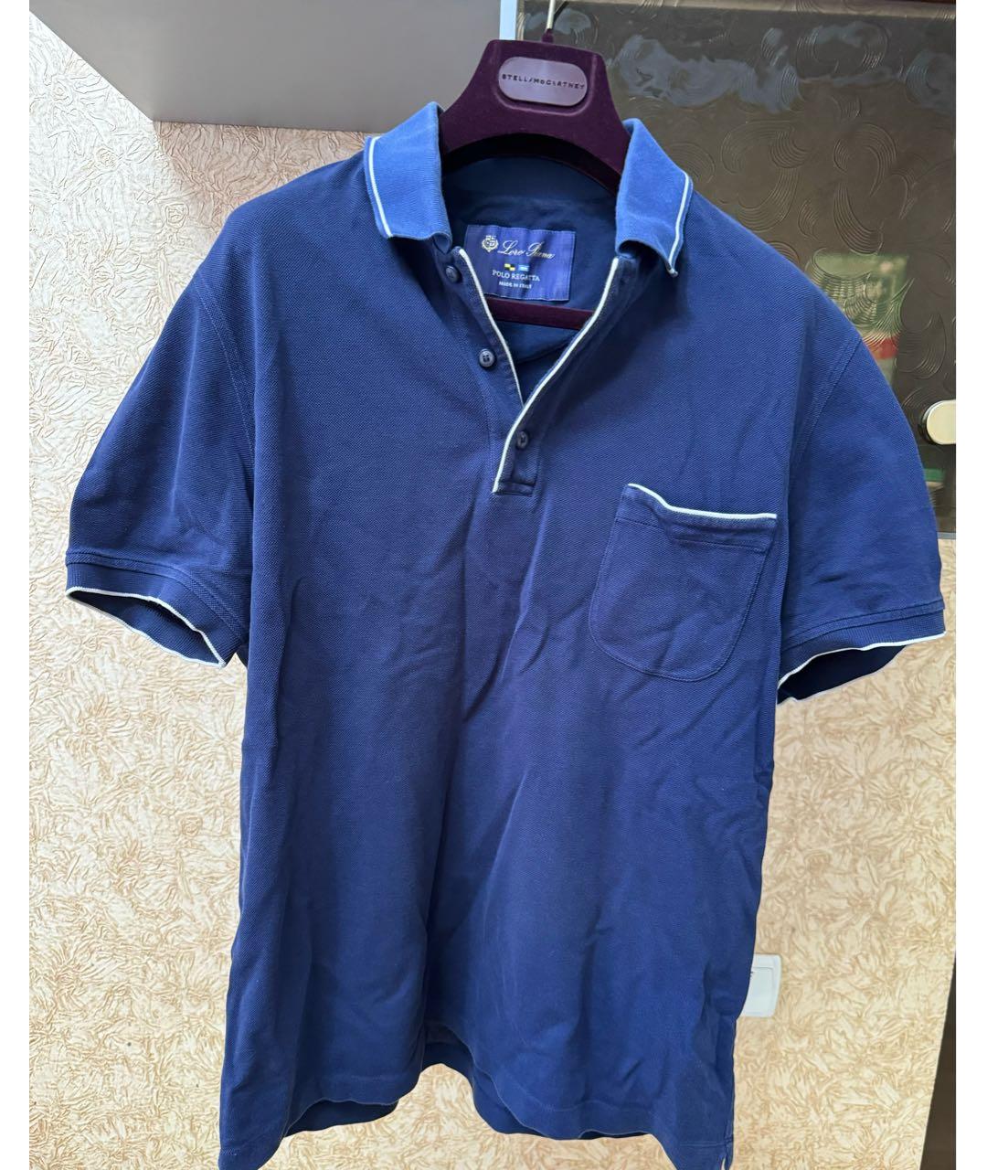 LORO PIANA Синее хлопковое поло с коротким рукавом, фото 6