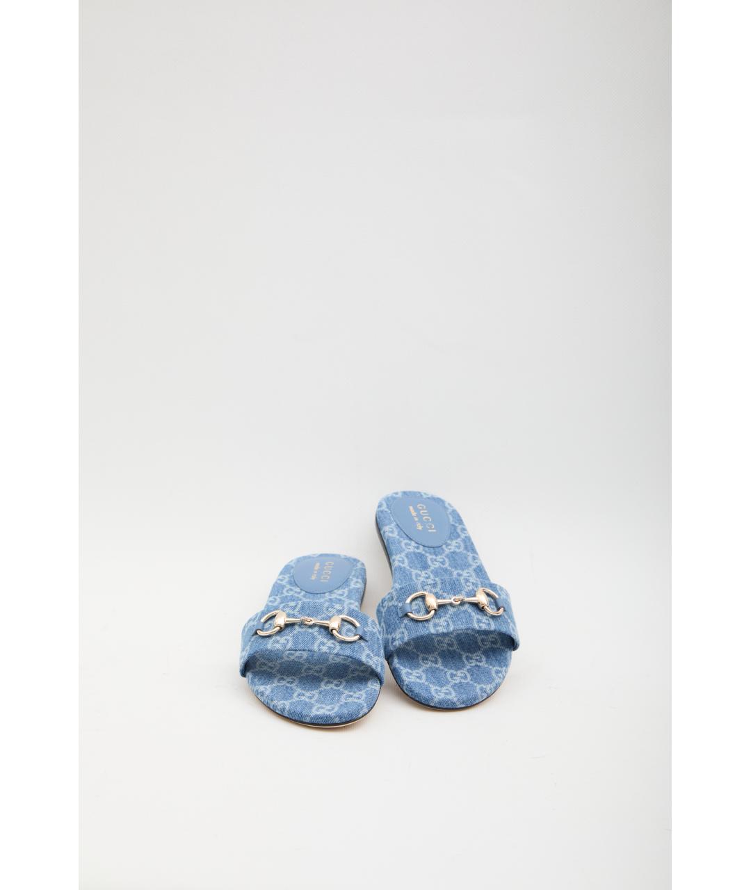 GUCCI Синие текстильные шлепанцы, фото 5