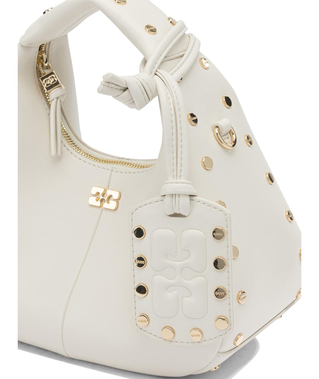 GANNI Белая кожаная сумка с короткими ручками, фото 4