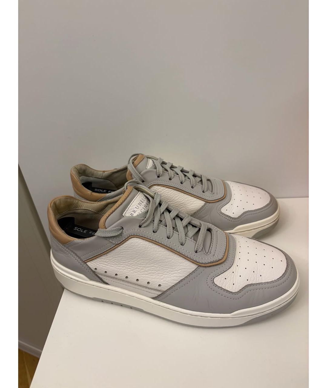 BRUNELLO CUCINELLI Серые кожаные низкие кроссовки / кеды, фото 2