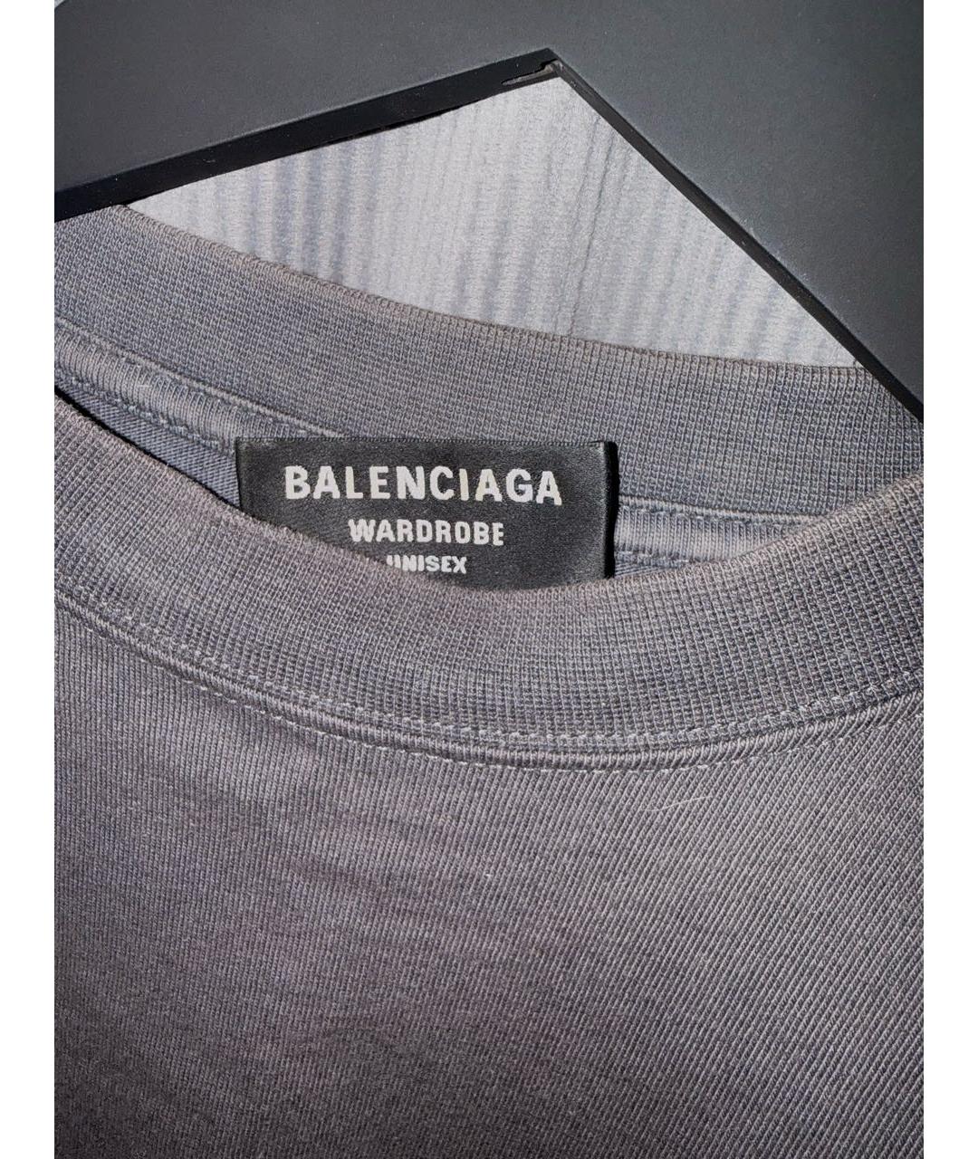 BALENCIAGA Серая хлопковая футболка, фото 3