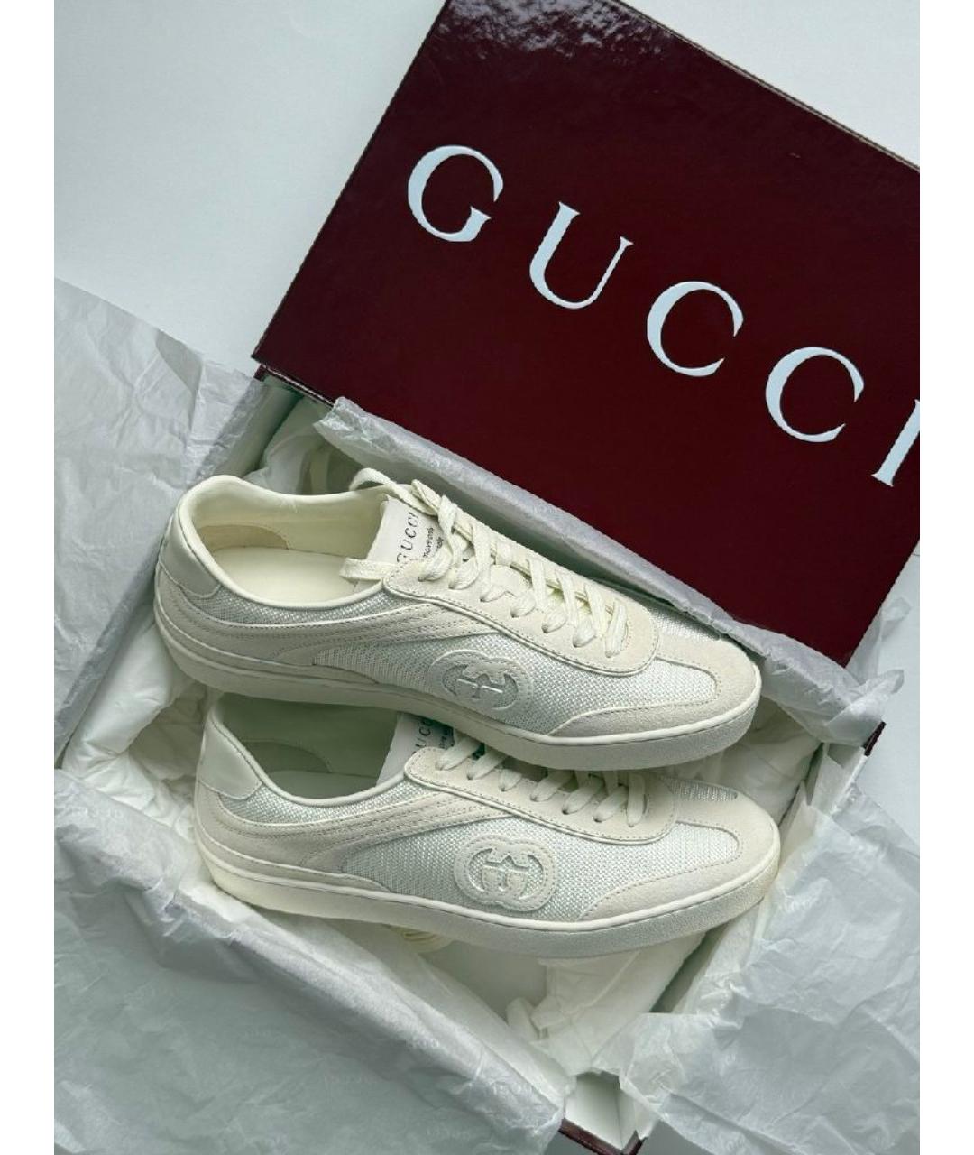 GUCCI Бежевые кожаные кроссовки, фото 2