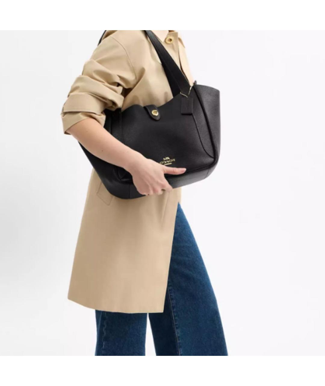 COACH Черная кожаная сумка тоут, фото 4