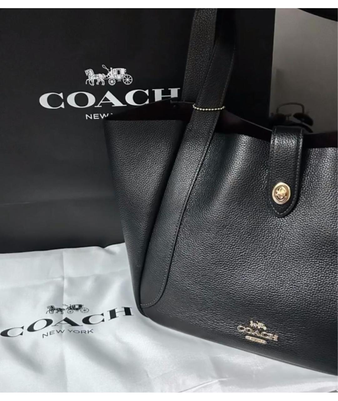 COACH Черная кожаная сумка тоут, фото 6