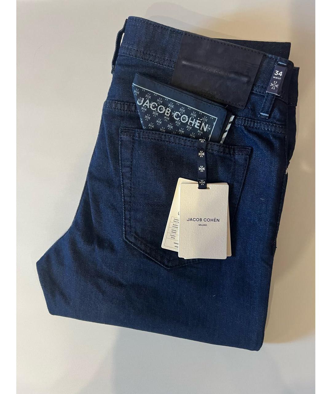 JACOB COHEN Темно-синие хлопко-эластановые прямые джинсы, фото 6