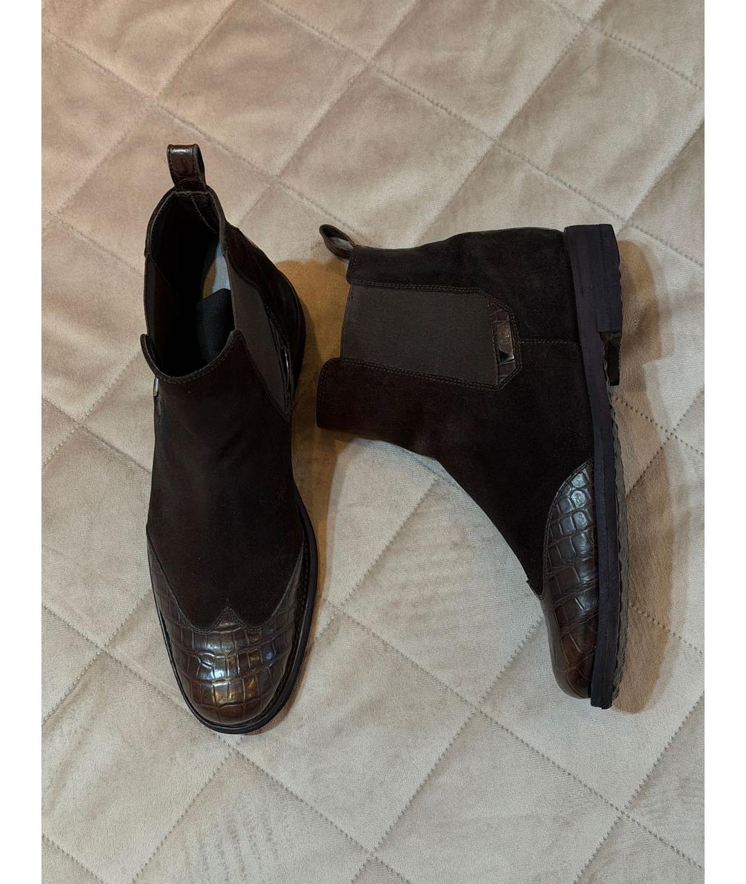 FERU Коричневые высокие ботинки из экзотической кожи, фото 2