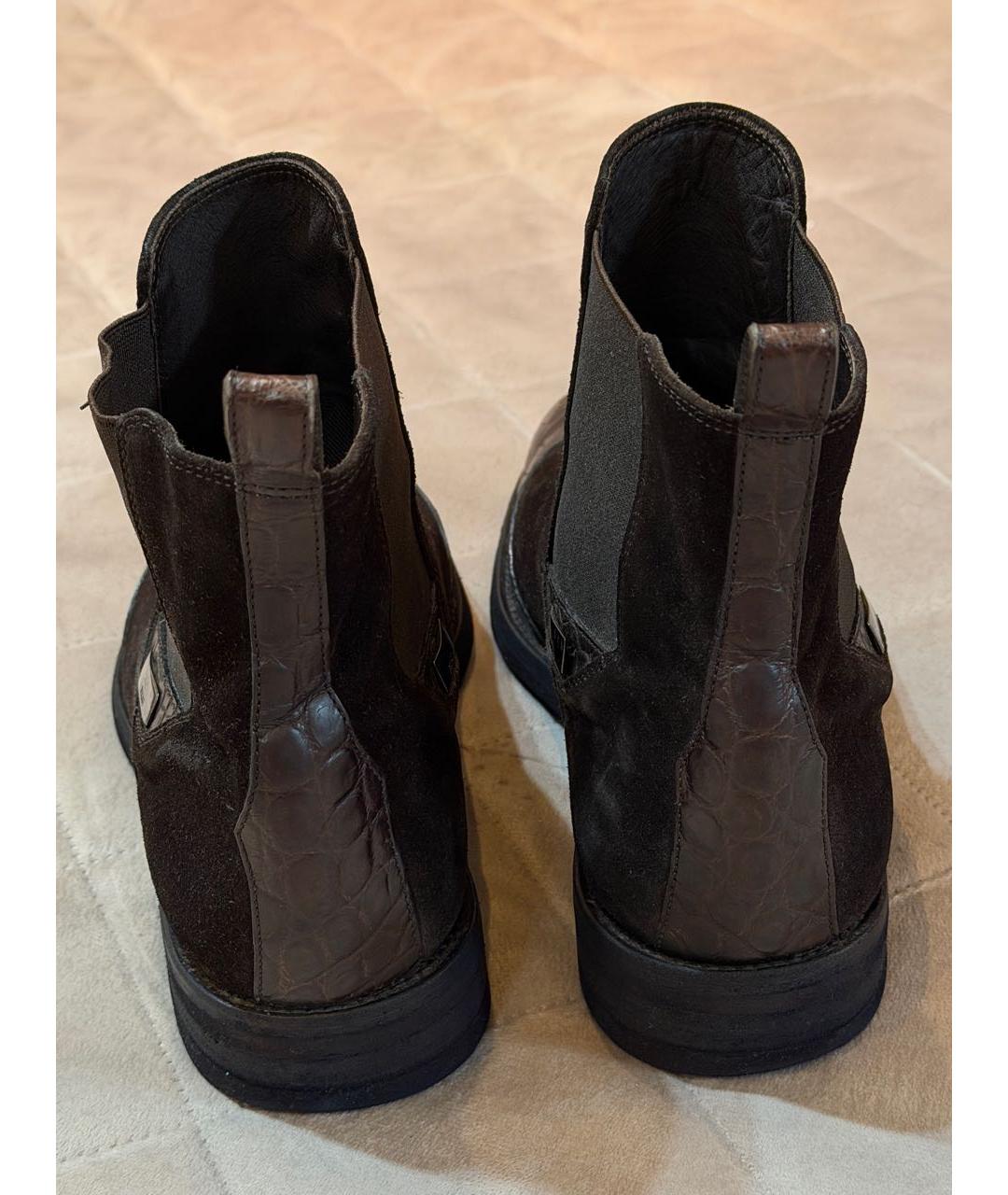 FERU Коричневые высокие ботинки из экзотической кожи, фото 5