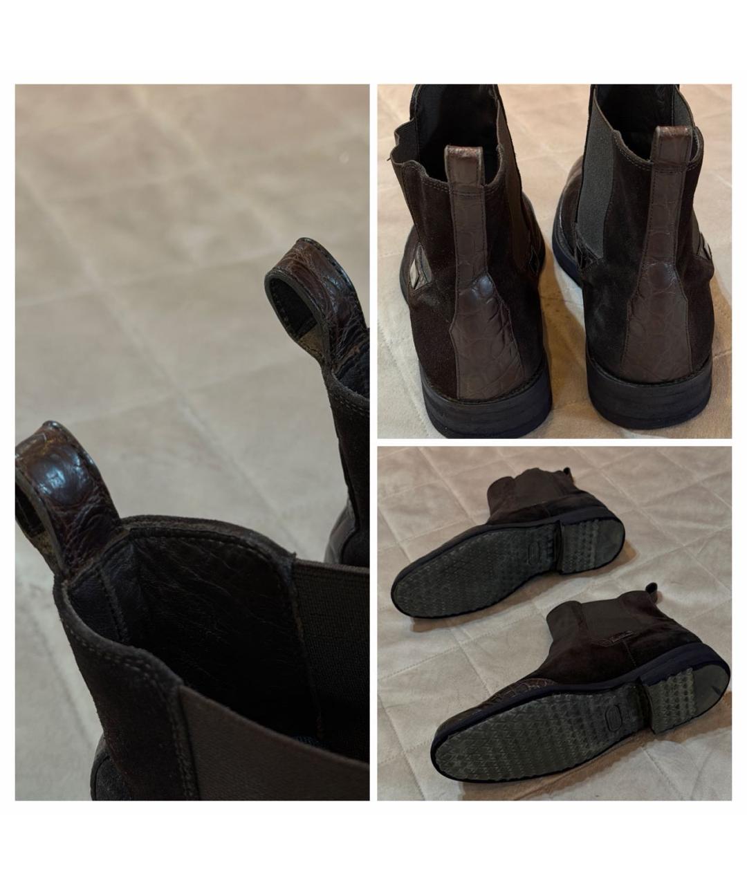 FERU Коричневые высокие ботинки из экзотической кожи, фото 8