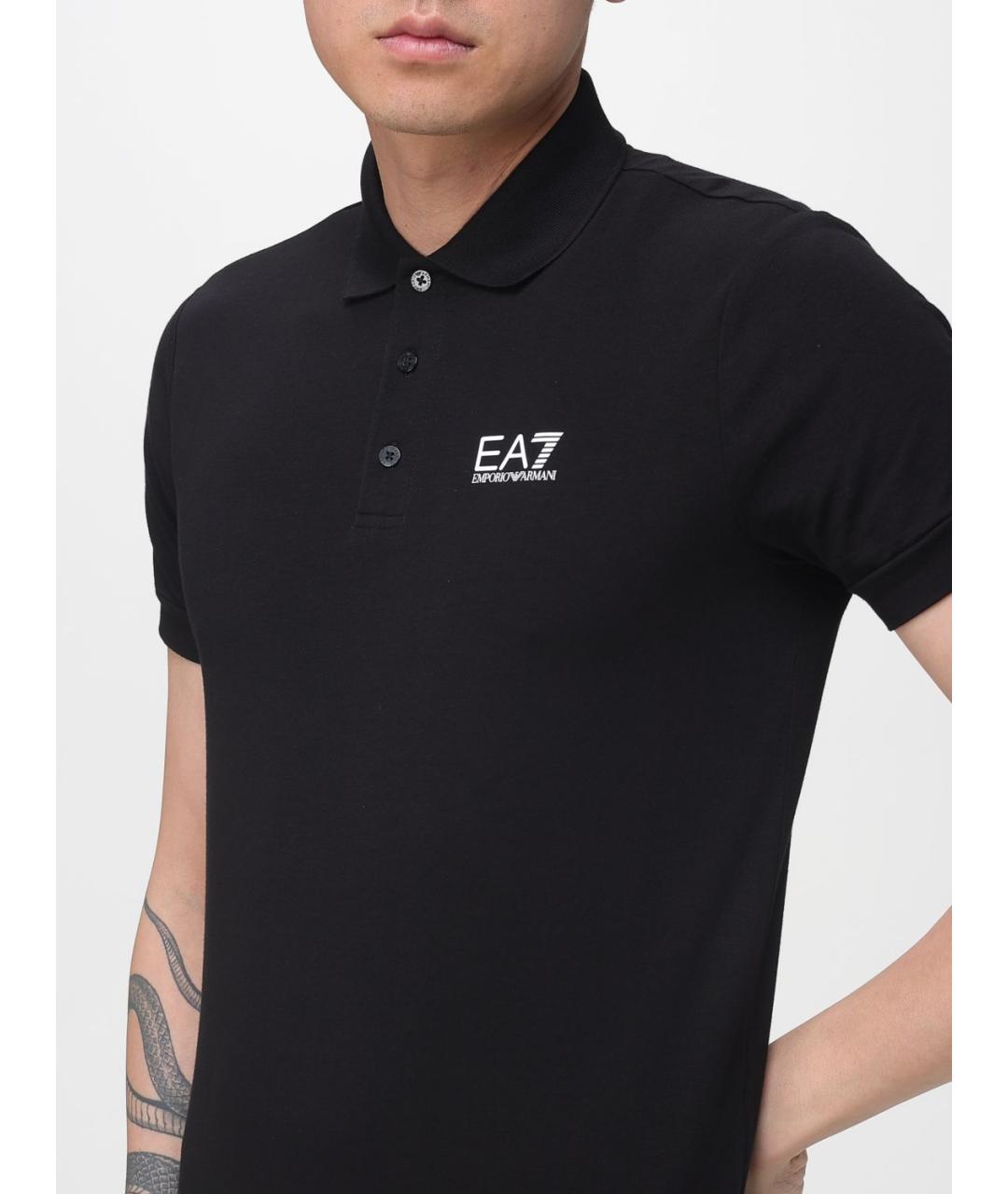 EA7 Черное хлопковое поло с коротким рукавом, фото 3