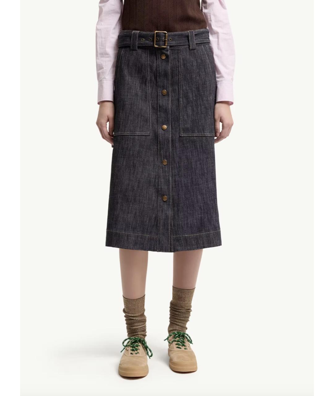 MONCLER Синяя деним юбка миди, фото 3
