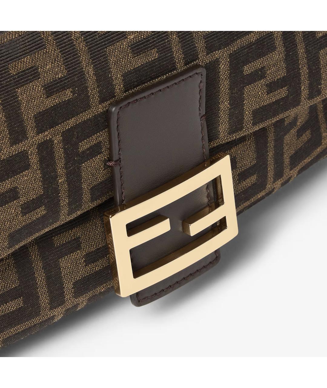 FENDI Коричневая тканевая сумка с короткими ручками, фото 5