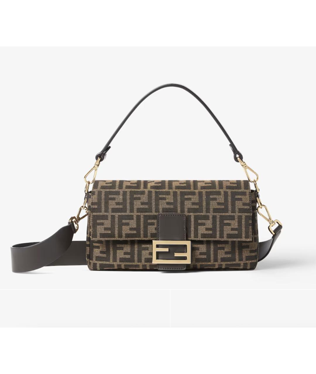 FENDI Коричневая тканевая сумка с короткими ручками, фото 6