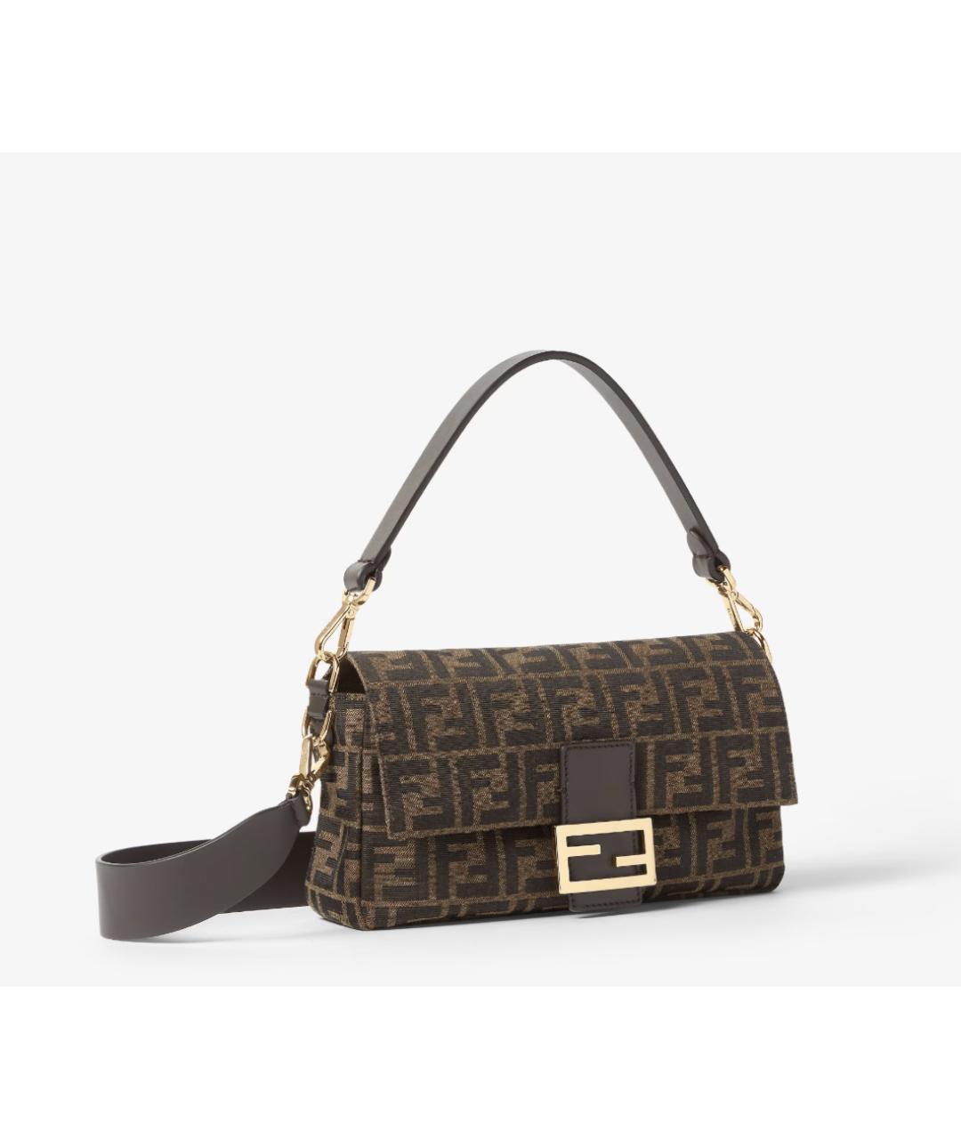 FENDI Коричневая тканевая сумка с короткими ручками, фото 2