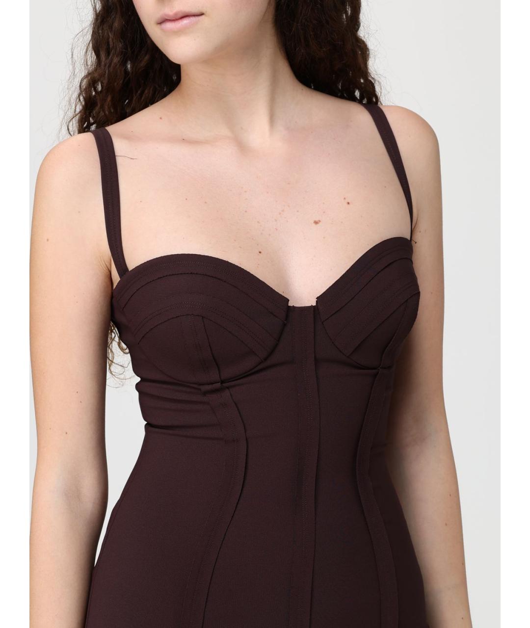 ELISABETTA FRANCHI Коричневое полиэстеровое повседневное платье, фото 3
