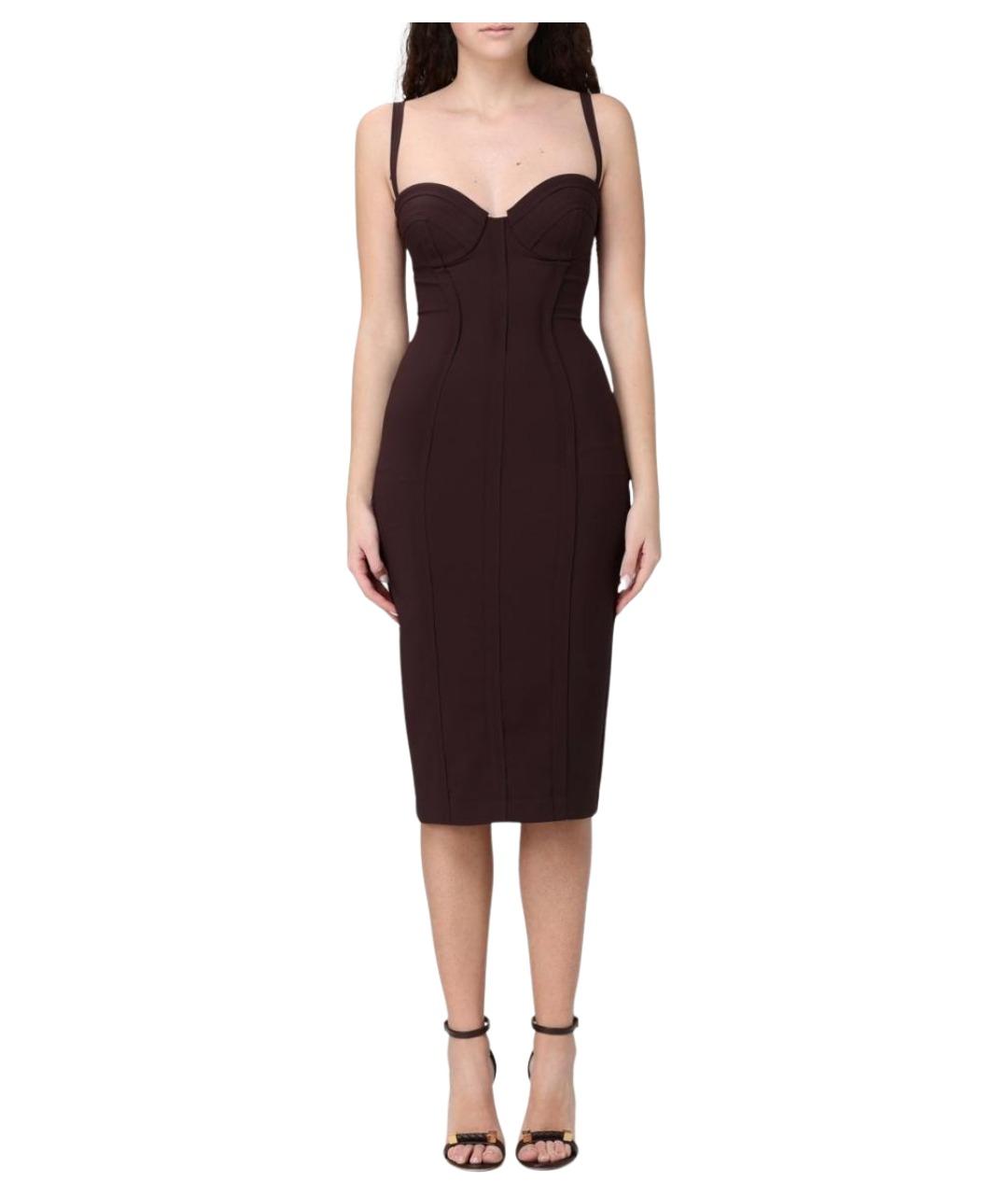 ELISABETTA FRANCHI Коричневое полиэстеровое повседневное платье, фото 1