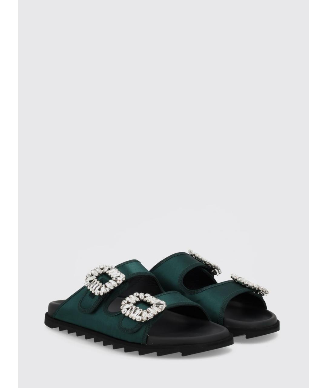 ROGER VIVIER Зеленые текстильные шлепанцы, фото 2
