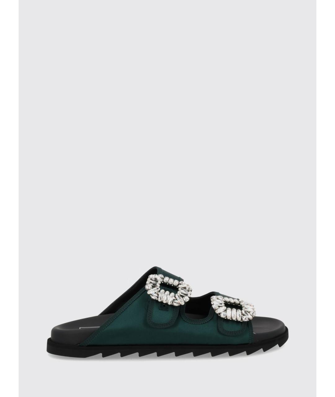 ROGER VIVIER Зеленые текстильные шлепанцы, фото 5