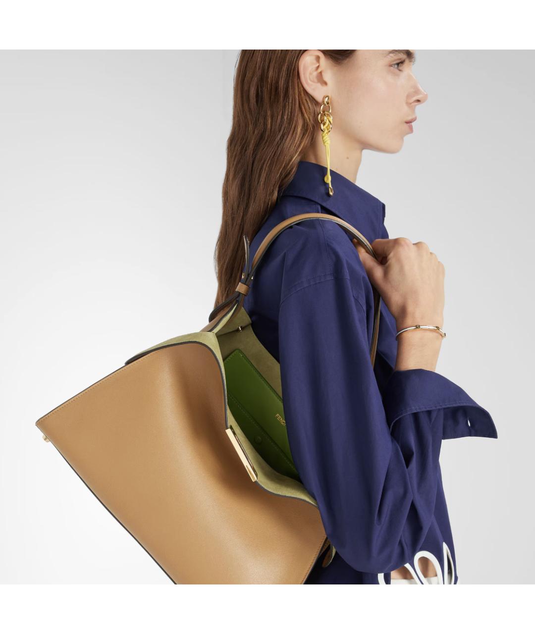 FENDI Бежевая кожаная сумка через плечо, фото 2