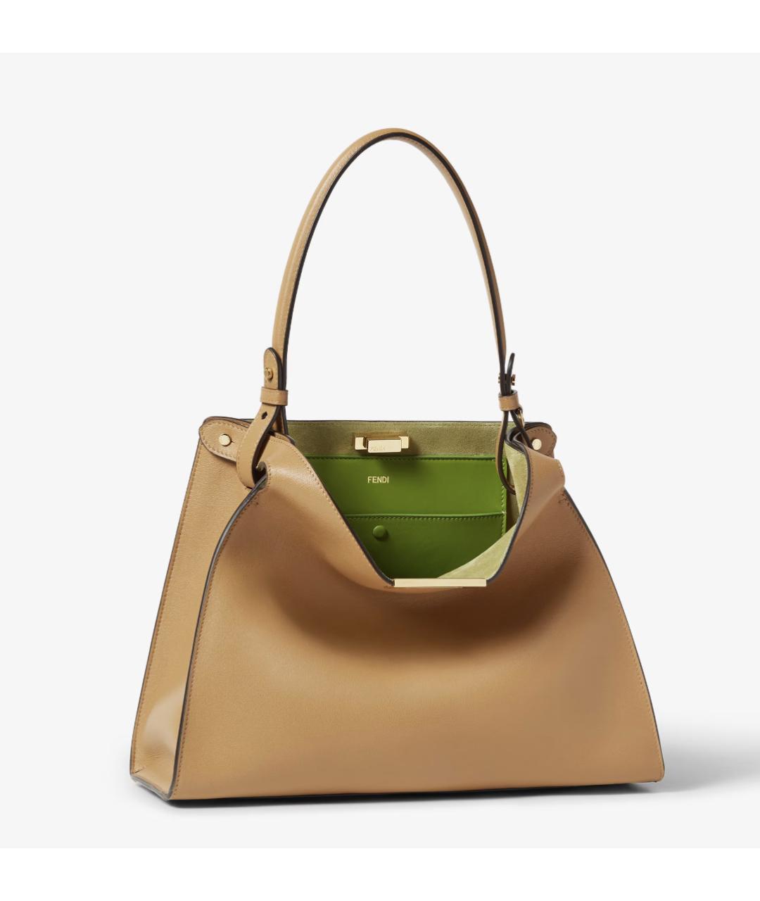 FENDI Бежевая кожаная сумка через плечо, фото 4