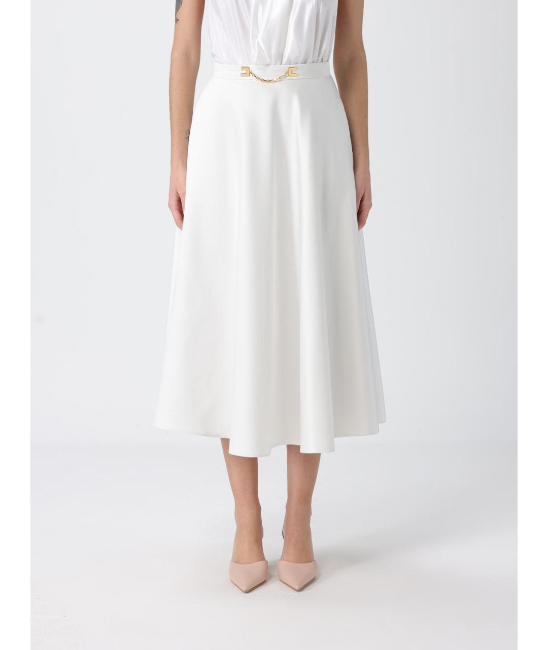 ELISABETTA FRANCHI Белая полиэстеровая юбка миди, фото 4