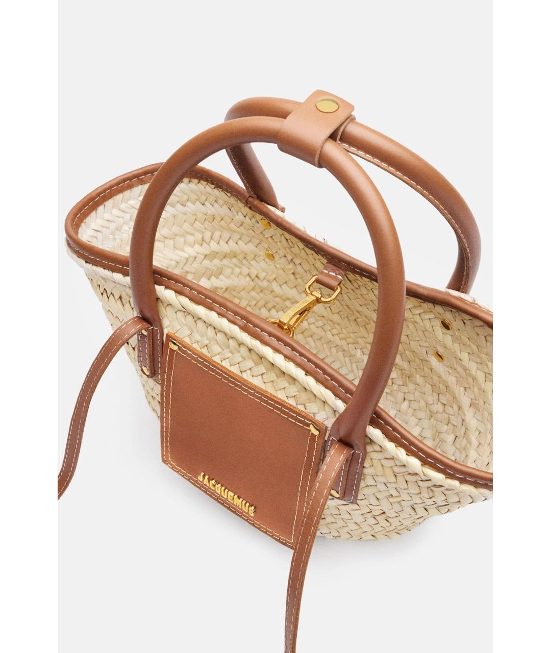 JACQUEMUS Бежевая пелетеная сумка с короткими ручками, фото 4
