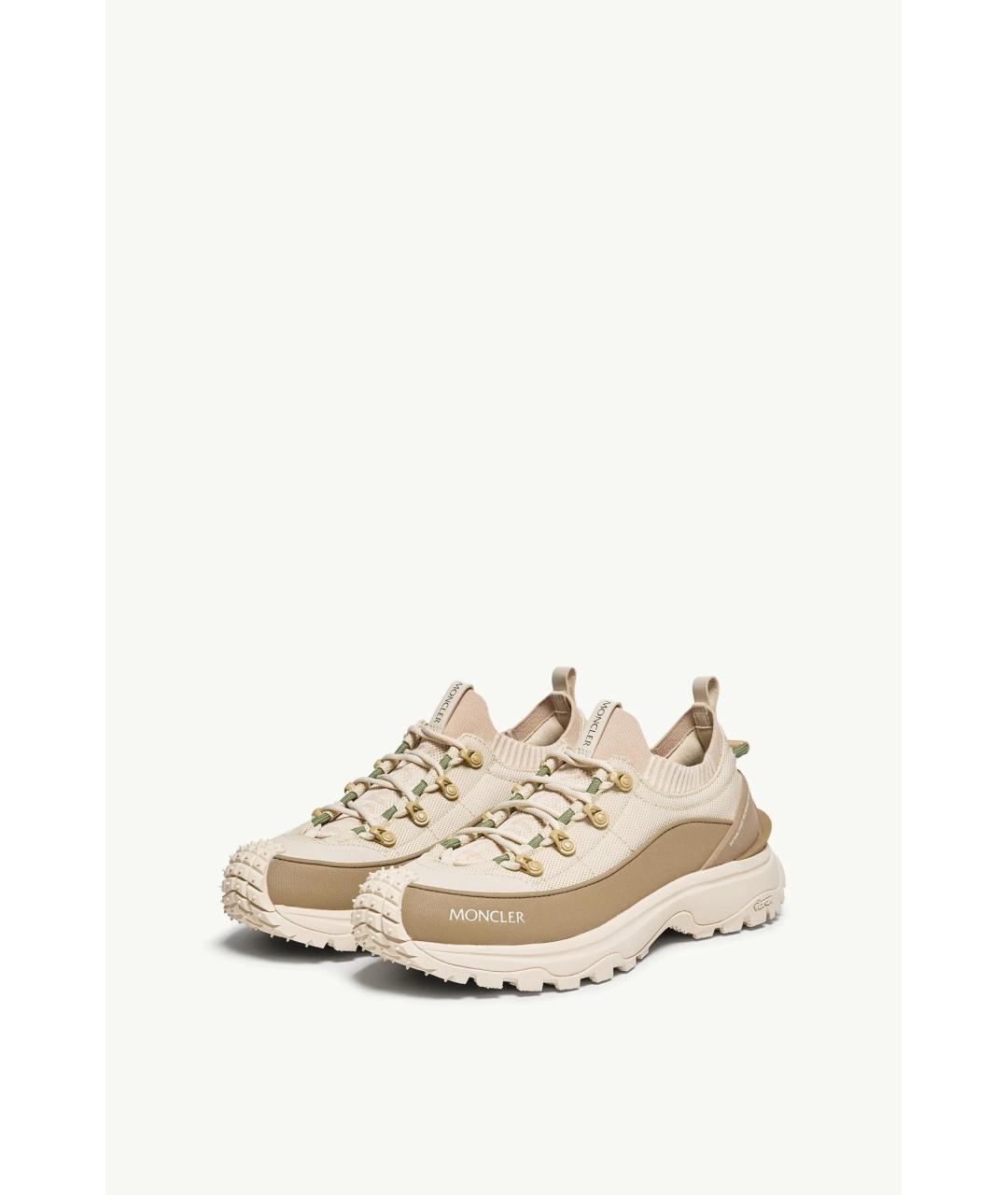 MONCLER Бежевые текстильные низкие кроссовки / кеды, фото 4