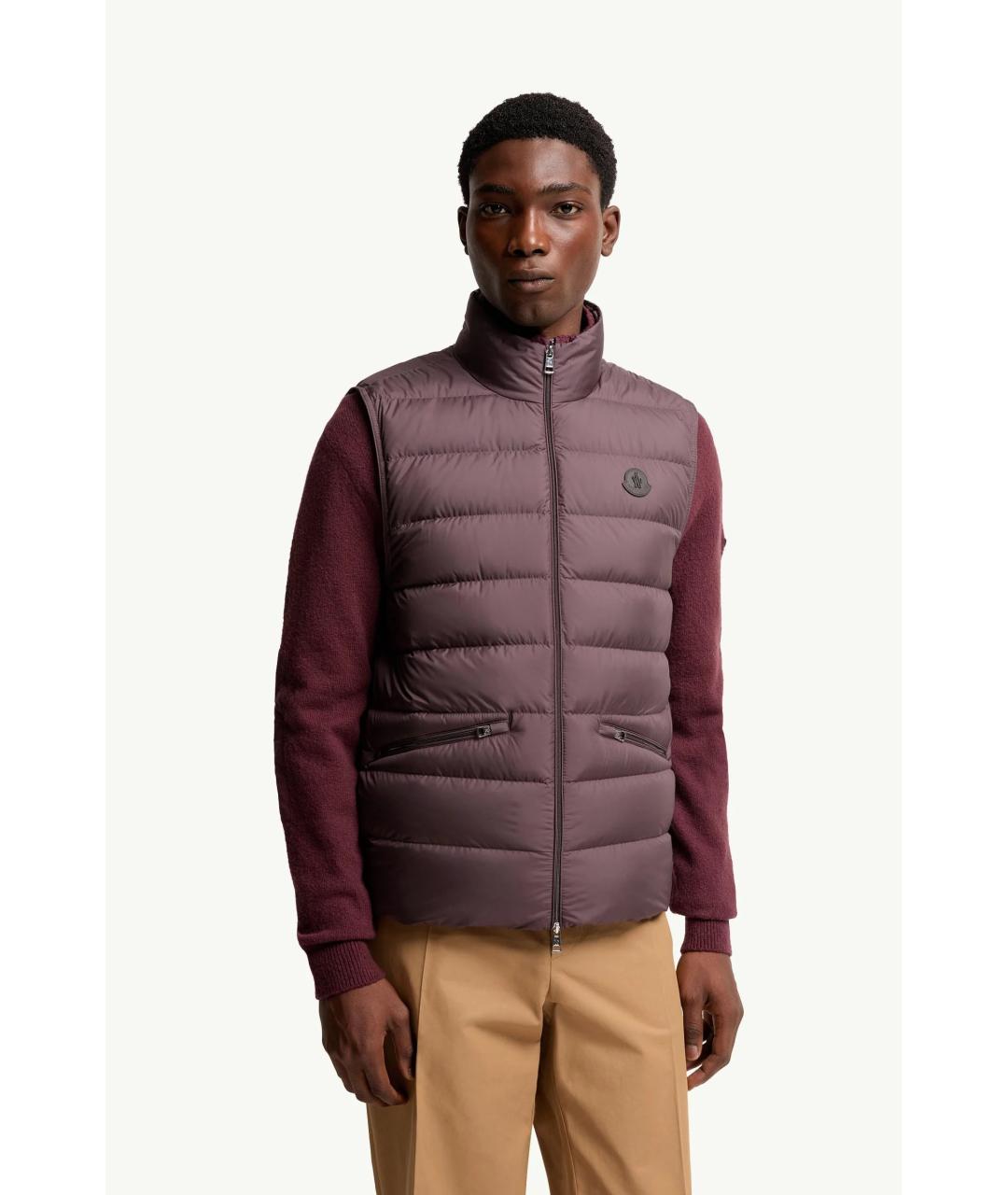 MONCLER Бордовый полиэстеровый жилет, фото 2