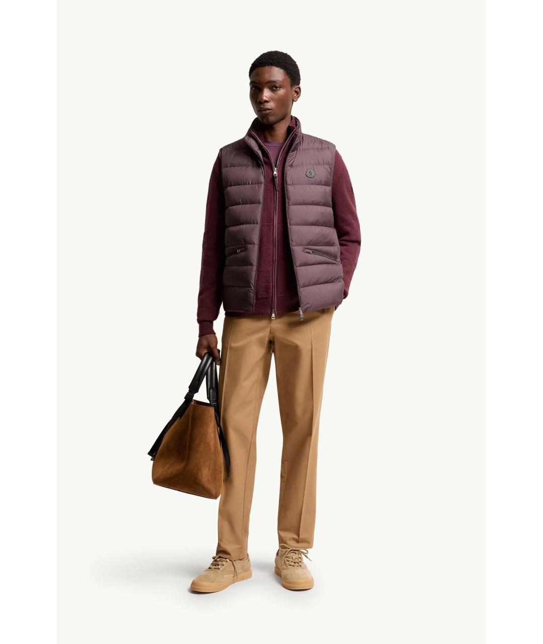 MONCLER Бордовый полиэстеровый жилет, фото 4
