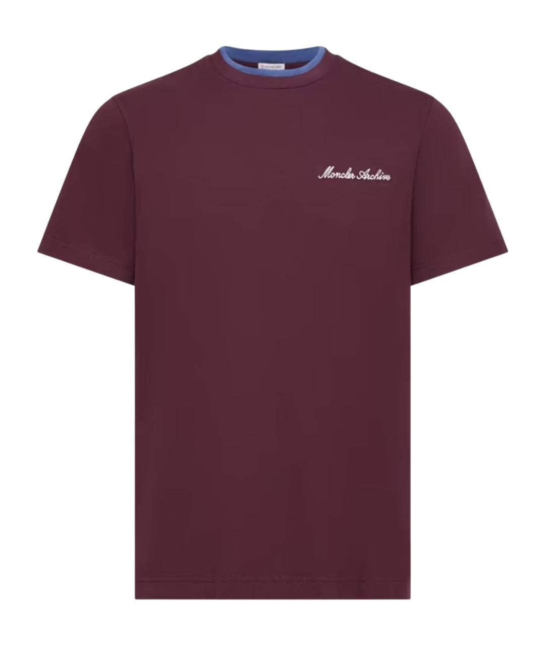 MONCLER Бордовая хлопковая футболка, фото 1