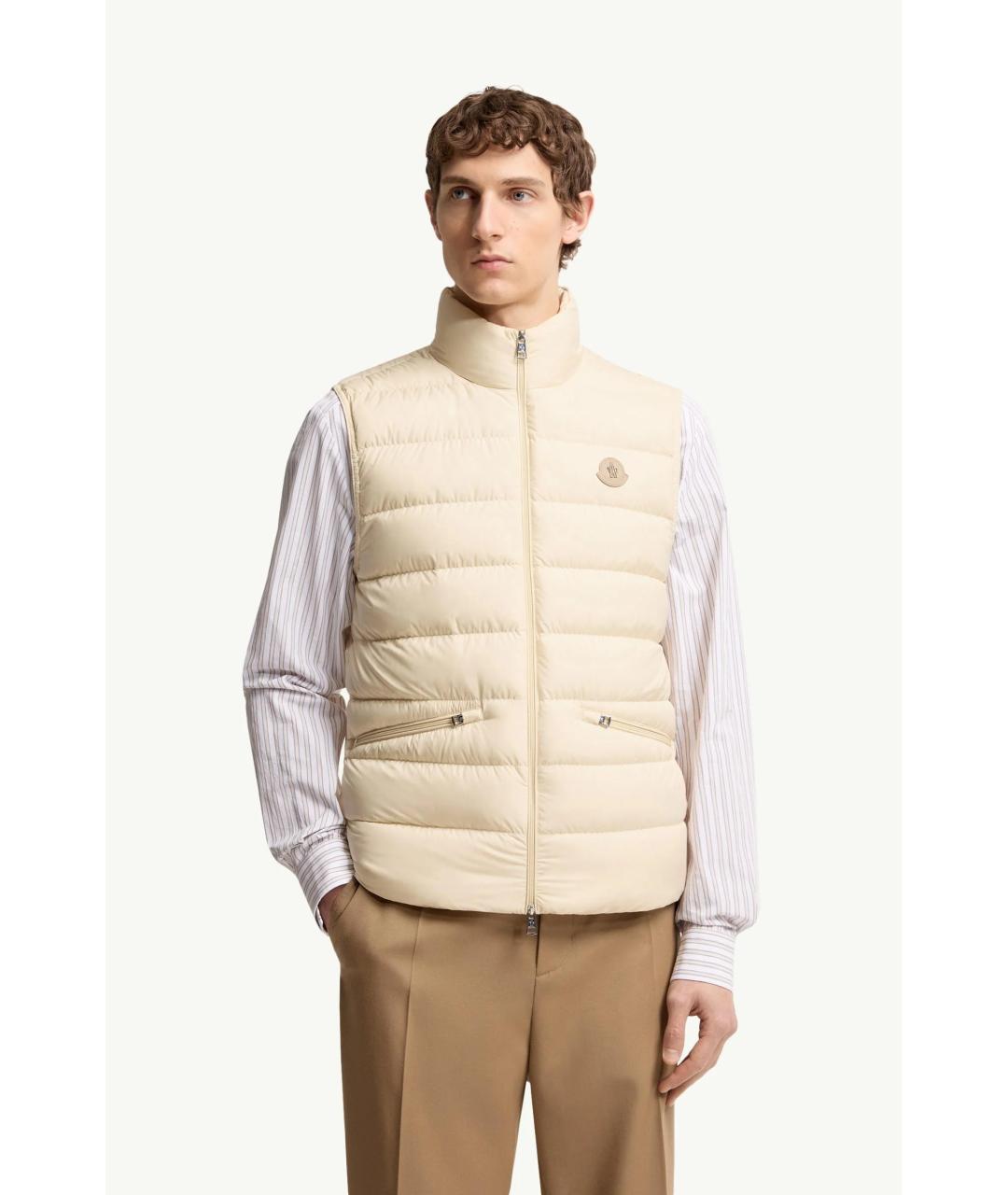 MONCLER Бежевый полиамидовый жилет, фото 2
