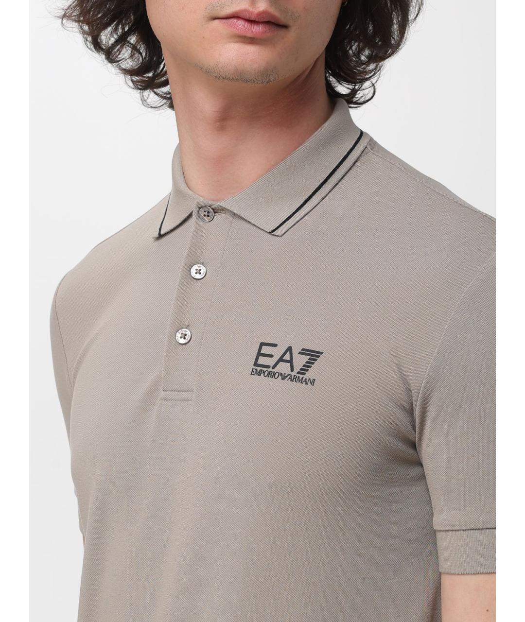 EA7 Серое хлопковое поло с коротким рукавом, фото 3
