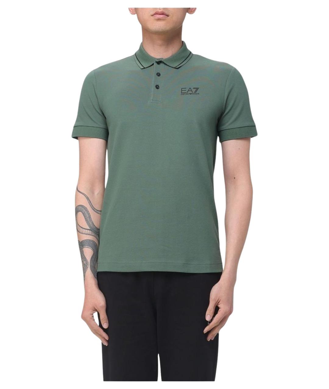 EA7 Хаки хлопковое поло с коротким рукавом, фото 1