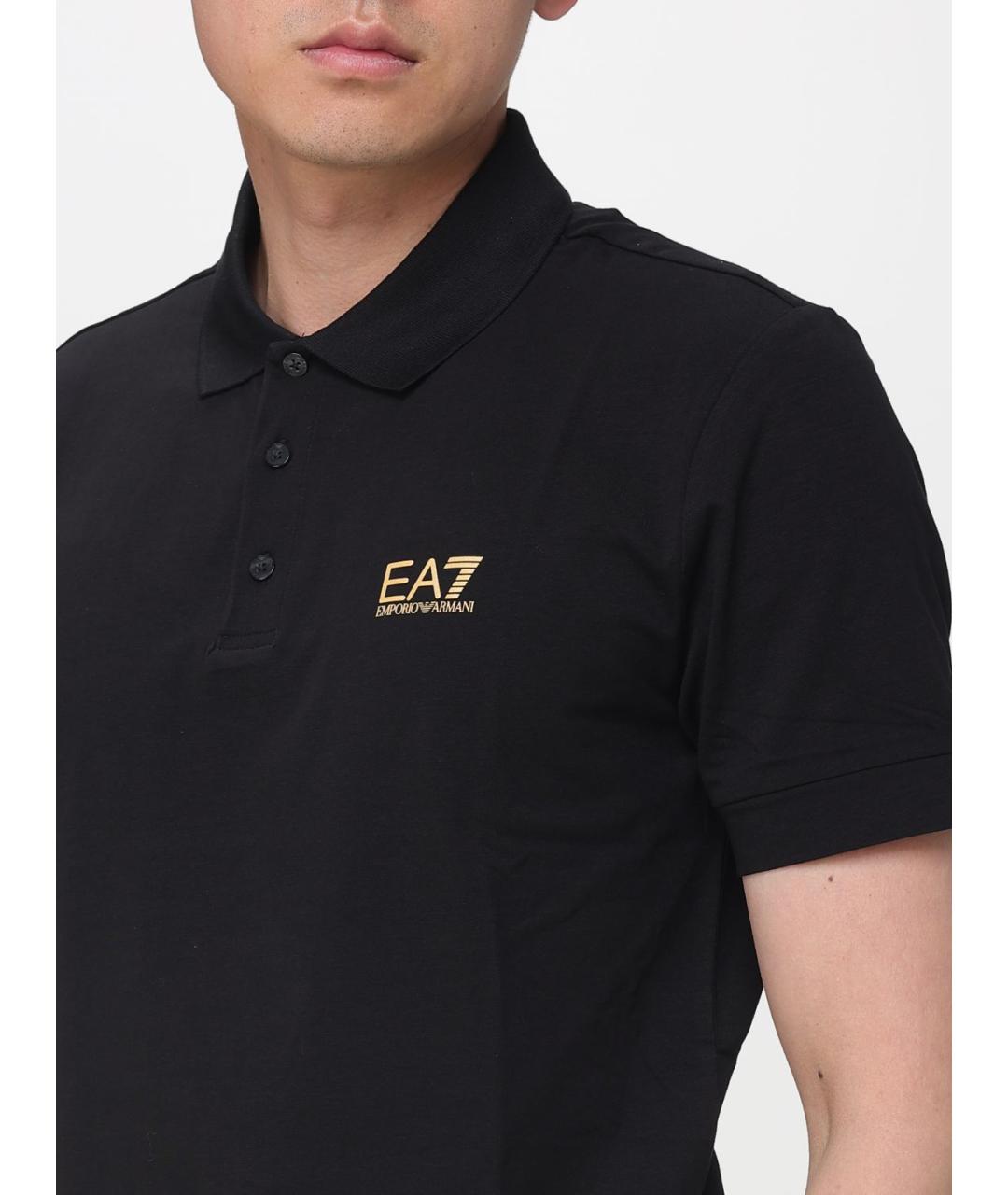 EA7 Черное хлопковое поло с коротким рукавом, фото 3