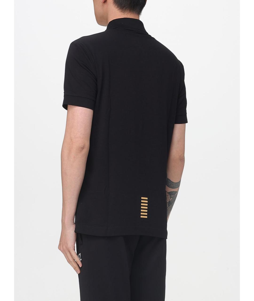 EA7 Черное хлопковое поло с коротким рукавом, фото 2