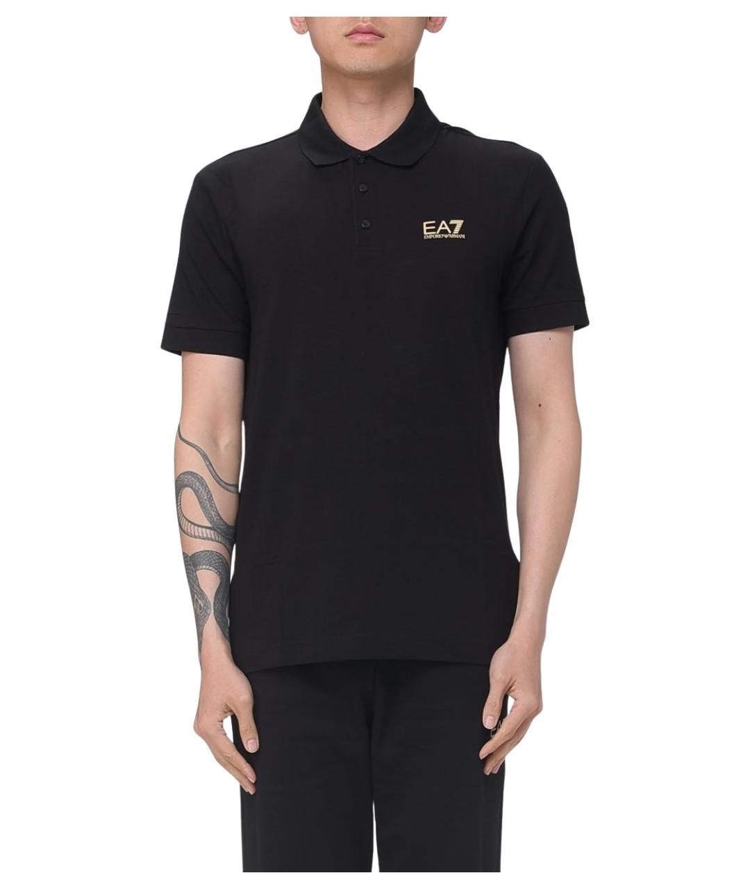 EA7 Черное хлопковое поло с коротким рукавом, фото 1