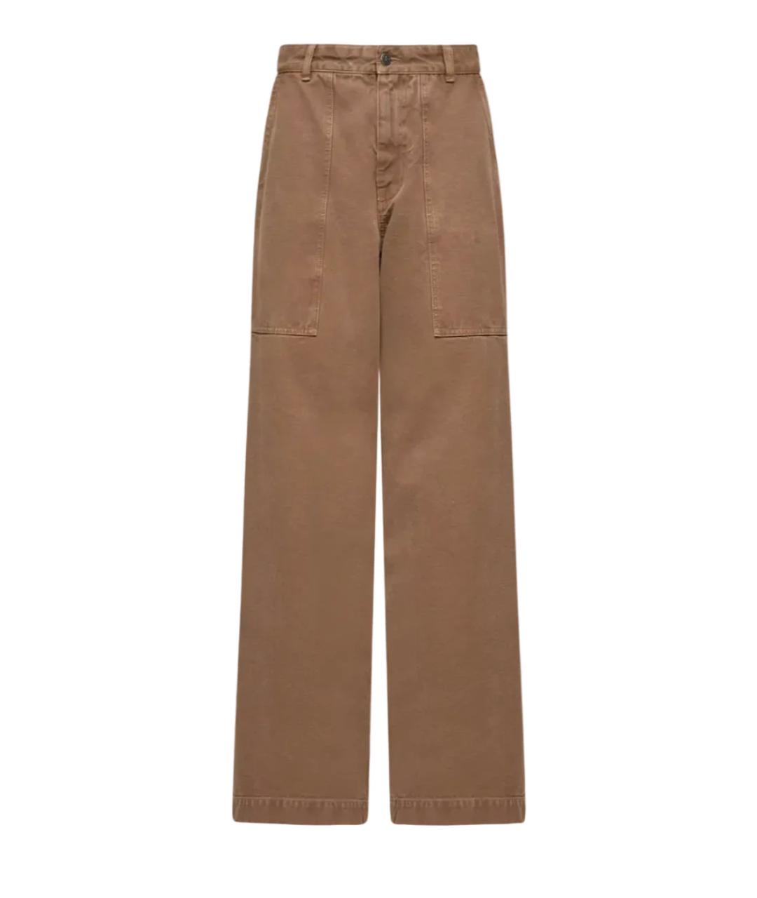 MONCLER Коричневые хлопковые прямые брюки, фото 1